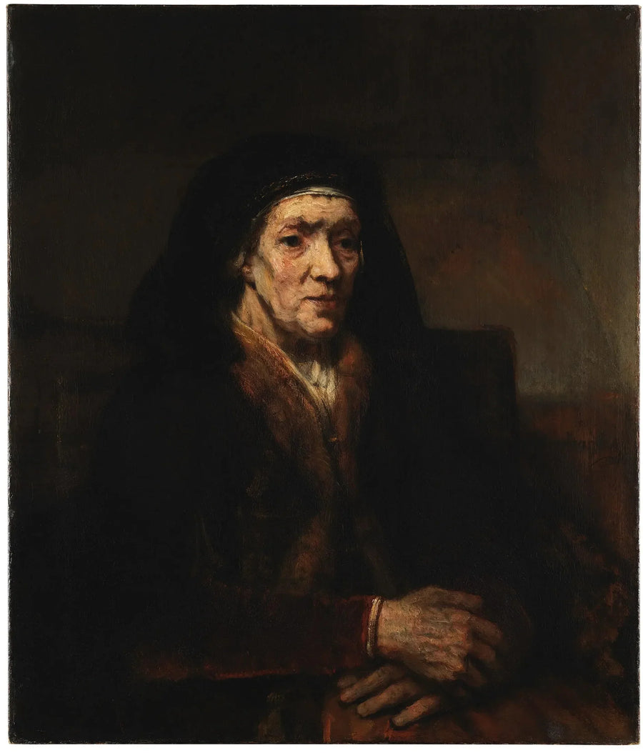Portrett av en kvinne som sitter med hendene foldet - Rembrandt