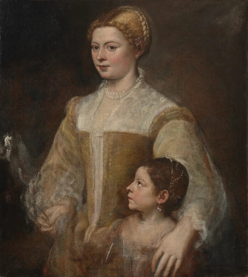 Portrett av en kvinne med en vennlig - Titian