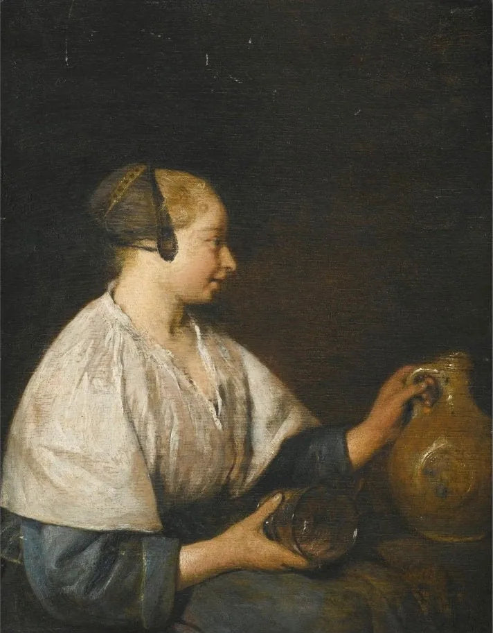 Portrait d'une femme de profil, tenant une cruche - Gerard ter Borch image 1 reproduction de peinture à l’huile