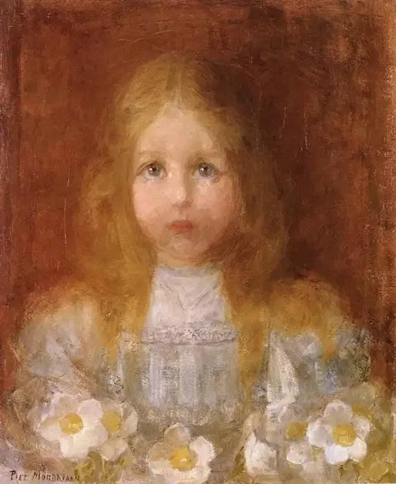 Portrett av en jente med blomster - Piet Mondrian