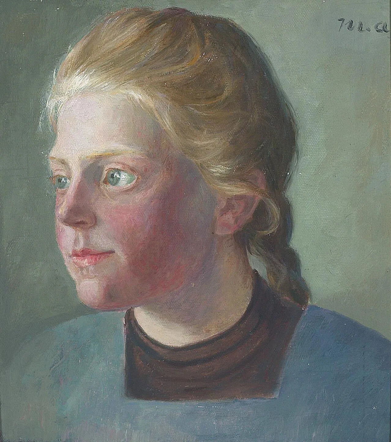 Portrait d'une jeune femme aux cheveux tressés. - Michael Peter Ancher image 1 reproduction d’œuvre d’art à l’huile