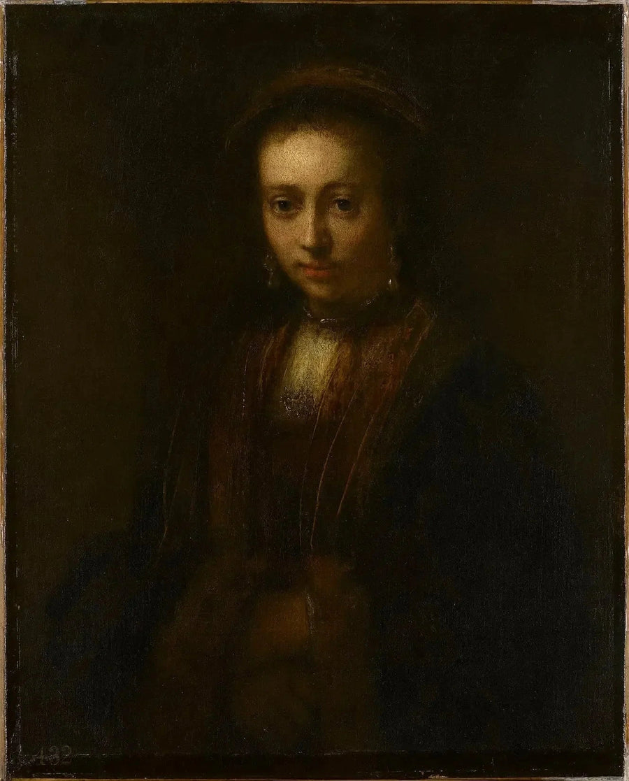Portrett av en dame med foldede hender (Hedwig Łuszkowska, blomst fra 1634) - Rembrandt