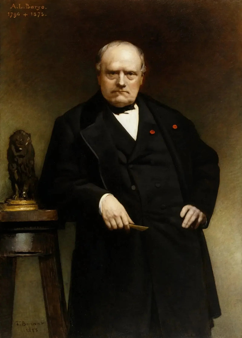 Portrett av Barye med en voksmodell av « Sittende løve » - Léon Bonnat