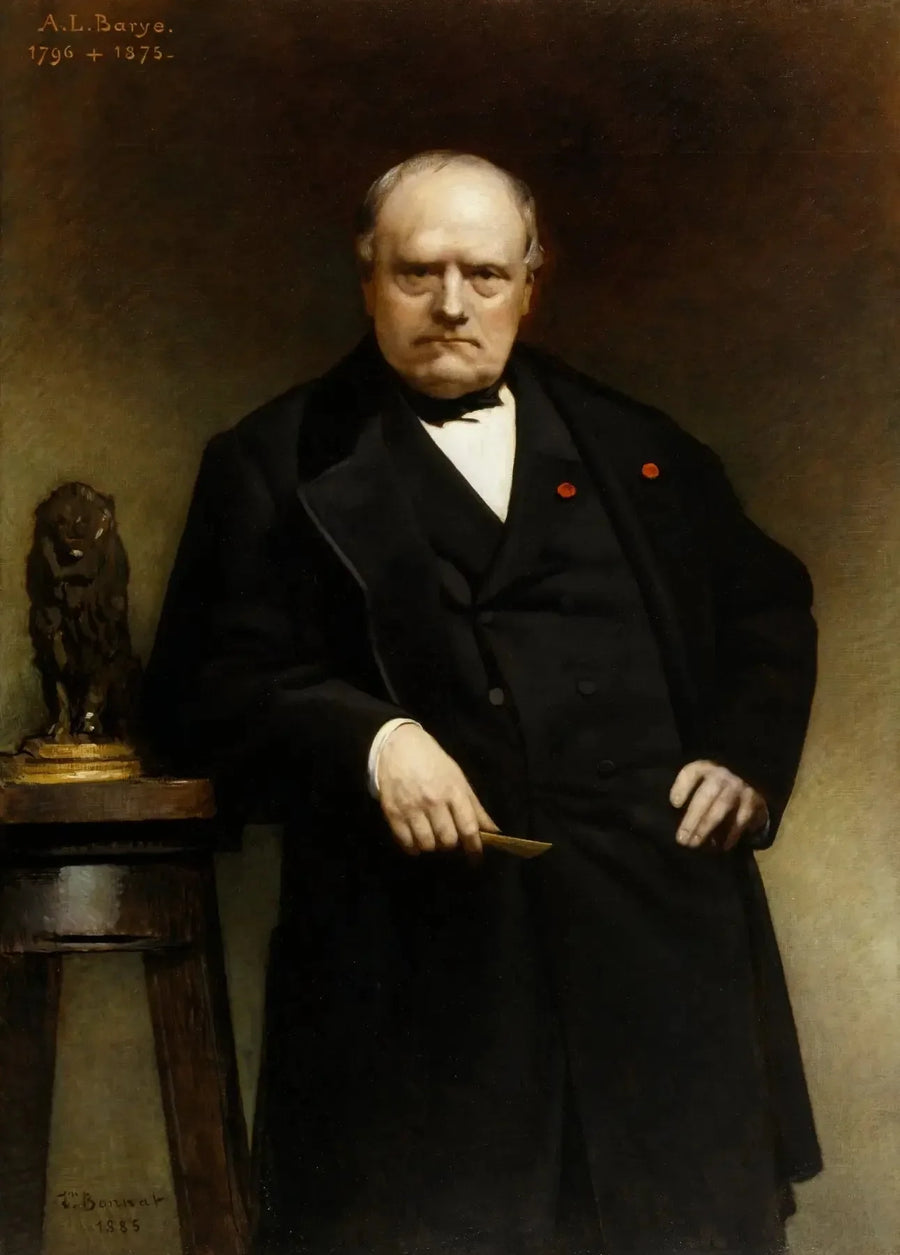 Portrett av Barye med en voksmodell av « Sittende løve » - Léon Bonnat