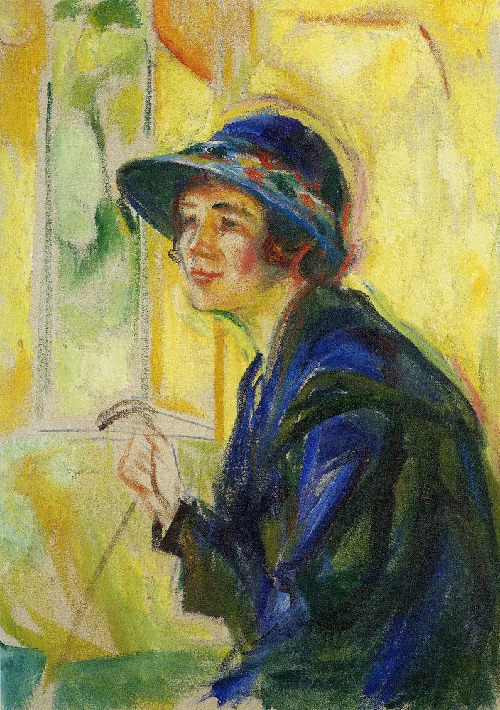 Portrett av kvinne på gul bakgrunn - Edvard Munch