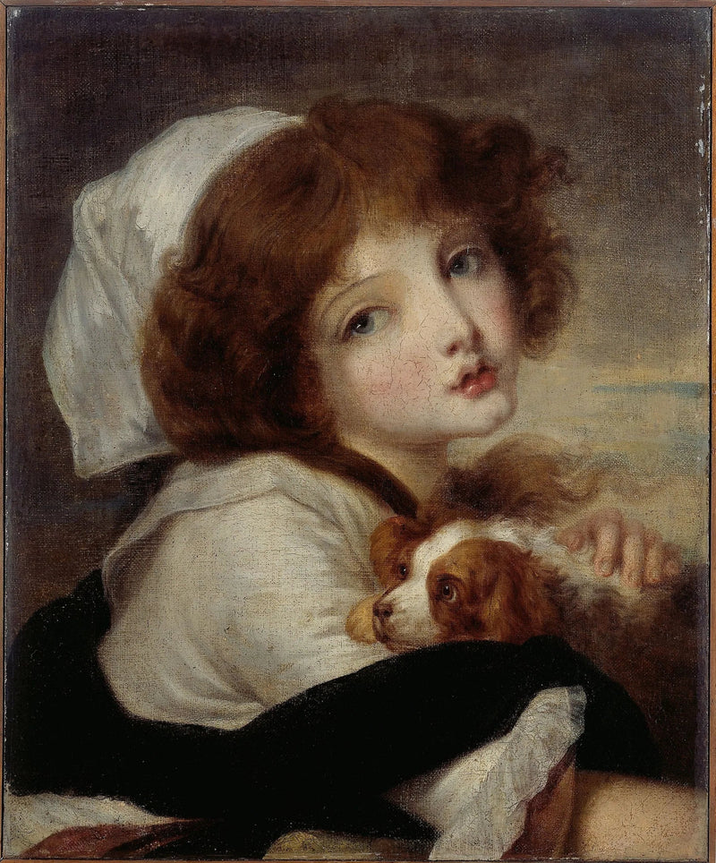 Portrett av liten jente med liten hund - Jean-Baptiste Greuze
