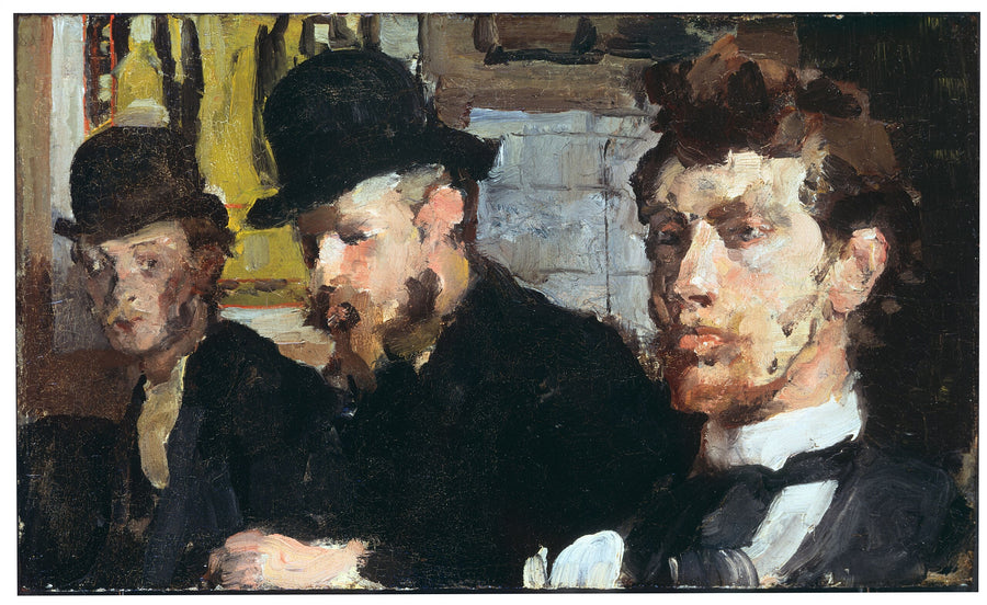 Gruppereferat med artistene Carel Adolph Lion Cachet, Gerrit Willem Dijsselhof og Theo Nieuwenhuis fra venstre til høyre - Isaac Israëls