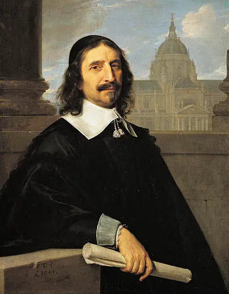 Portrett av Jacques Lemercier foran kapellet til Sorbonne bygget mellom 1635 og 1653 - Philippe de Champaigne