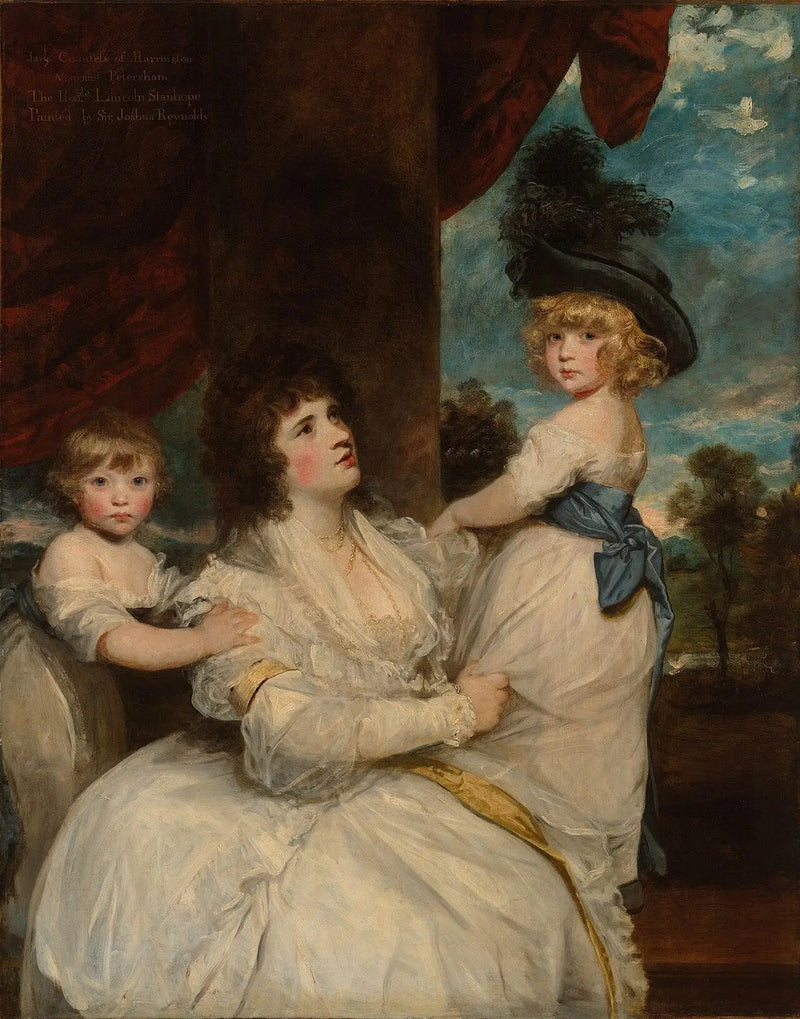 Portrett av Jane, grevinne av Harrington, med sine sønner, viscount Petersham og den ærede Lincoln Stanhope - Joshua Reynolds