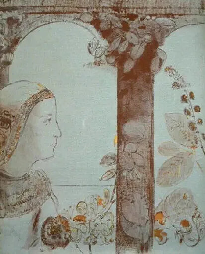Portrett av en ung jente mot bakgrunn av buer - Odilon Redon