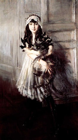 Portrett av Josefina Errazuriz Alvear som holder en katt - Giovanni Boldini