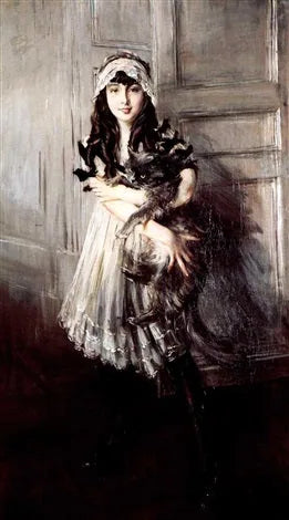 Portrett av Josefina Errazuriz Alvear som holder en katt - Giovanni Boldini