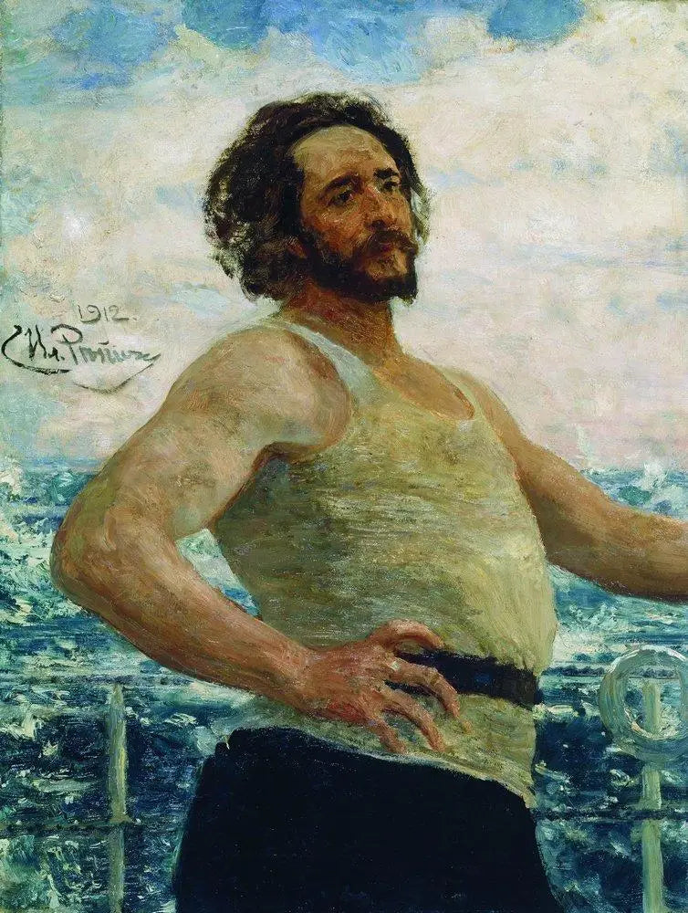 Portrett av forfatteren Leonid Nikolaevitch Andreïev på en yacht - Ilya Repin