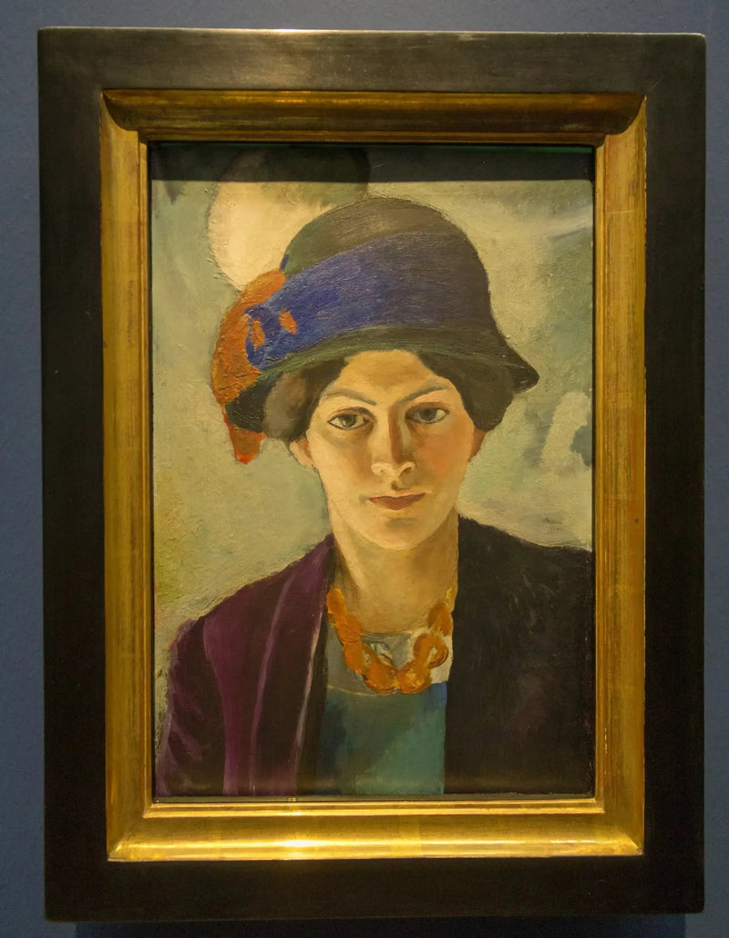 Portrett av kunstnerens kone, med hatt - August Macke