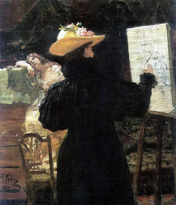 Portrett av prinsesse Maria Klavdievna Tenisheva mens hun jobbet - Ilya Repin
