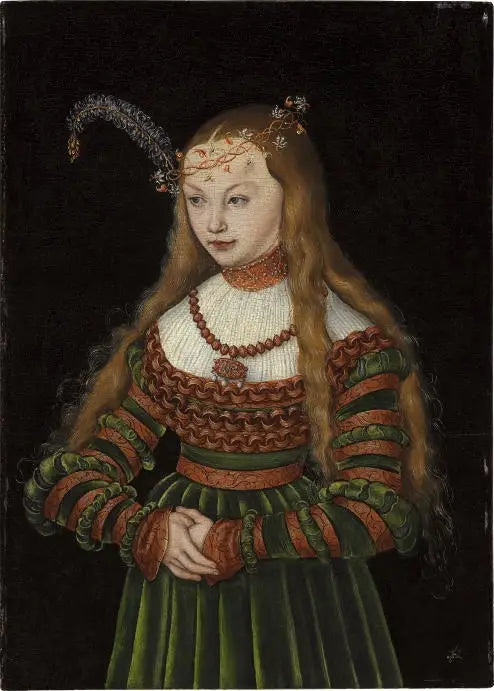 Portrett av prinsesse Sibylle av Clèves som ektefelle av Jean-Frédéric av Sachsen - Lucas Cranach den eldre