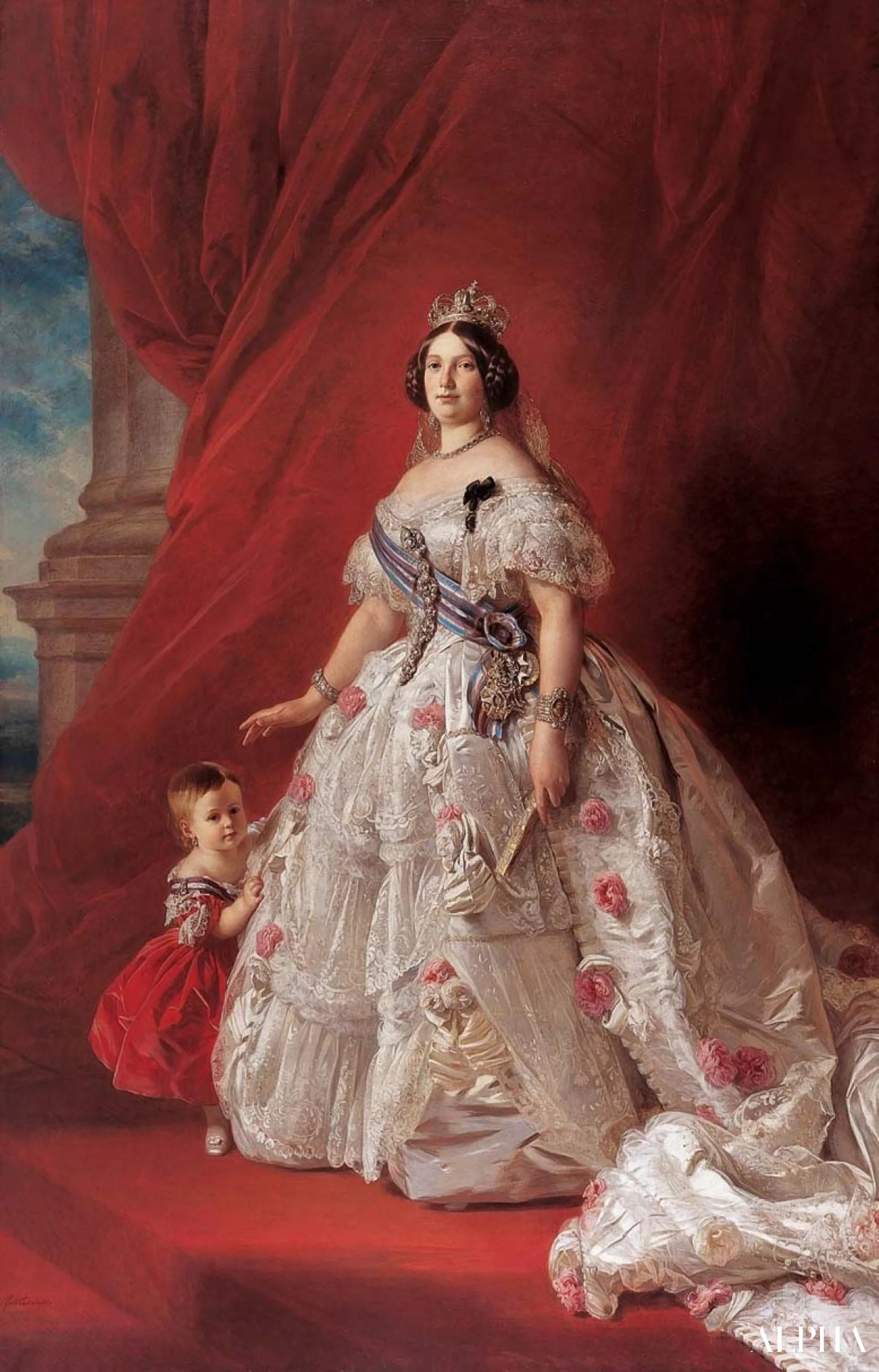 Portrett av dronning Isabella II av Spania og hennes datter Isabella - Franz Xaver Winterhalter - Høykvalitets reproduksjoner av malerier og bilder
