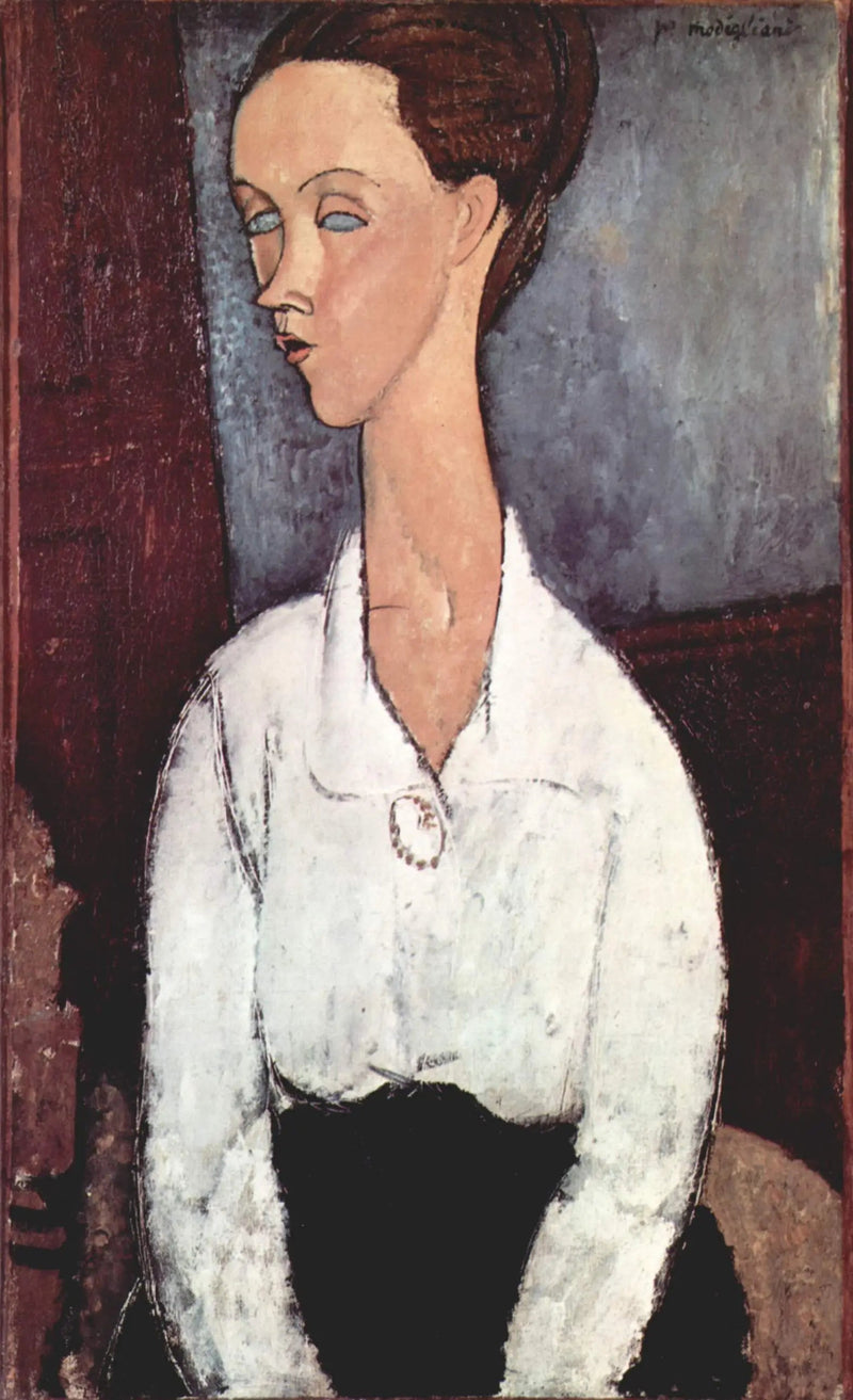 Portrett av Lunia Czechowska i hvit bluse - Amedeo Modigliani