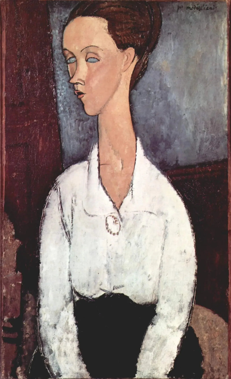 Portrett av Lunia Czechowska i hvit bluse - Amedeo Modigliani