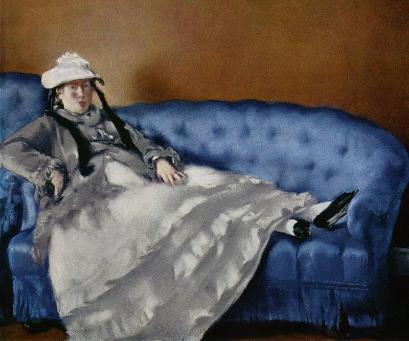 Portrett av Madame Edouard Manet på en blå sofa - Édouard Manet
