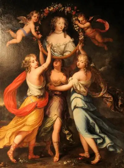 Portrett av Madame de Montespan støttet av nåder og kronet av kjærligheter - Pierre Mignard