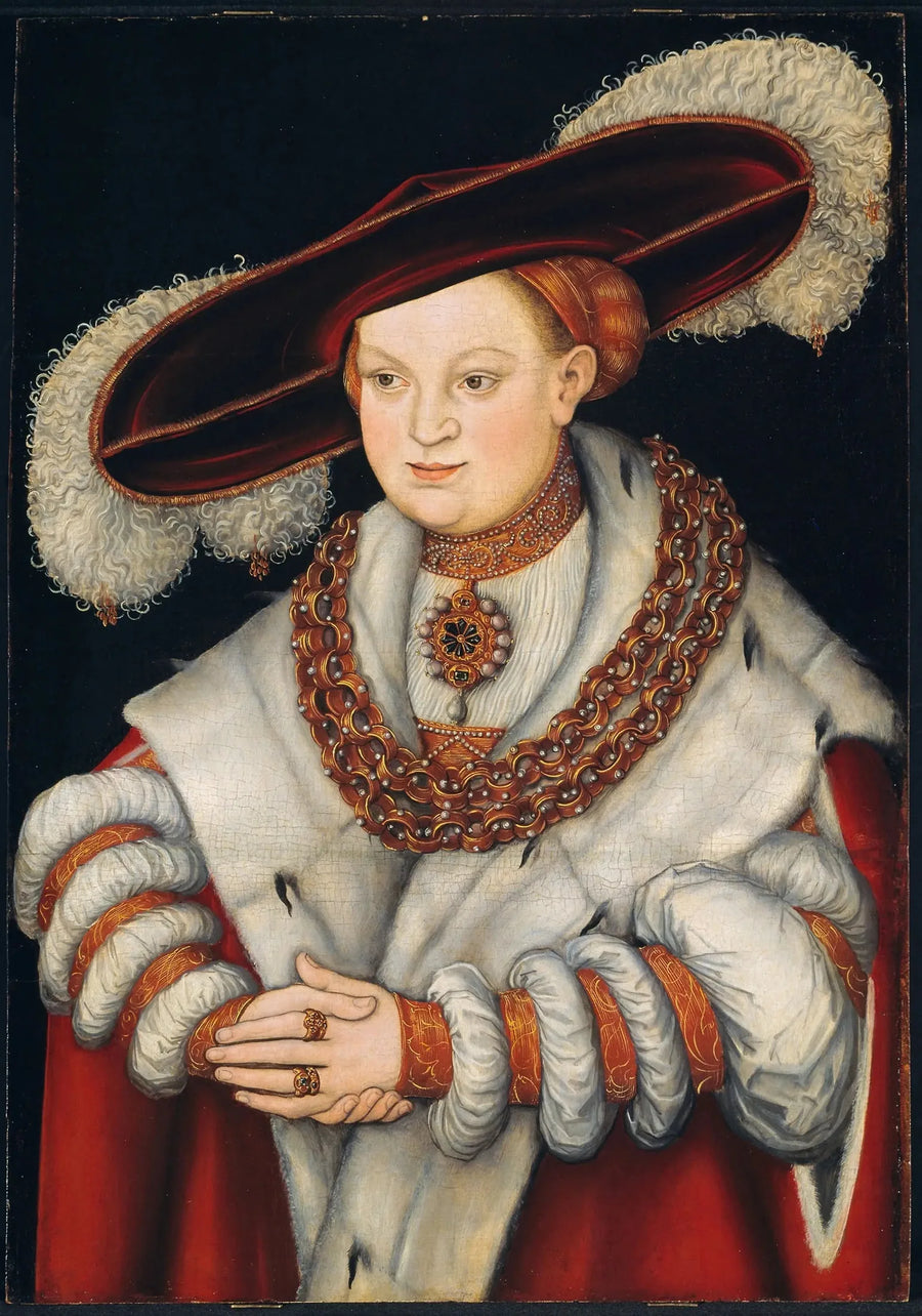Portrett av Madeleine av Sachsen, første kone av kurfyrst Joachim II av Brandenburg - Lucas Cranach den eldre