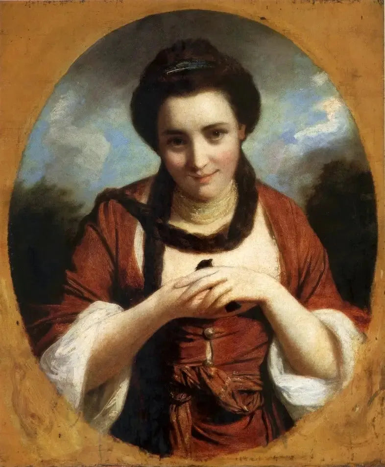 Portrett av Miss Nelly O'Brien med en fugl. - Joshua Reynolds