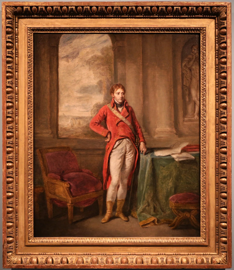 Portrett av Napoleon Bonaparte i første konsuls klær, med byen Antwerpen som bakgrunn - Jean-Baptiste Greuze