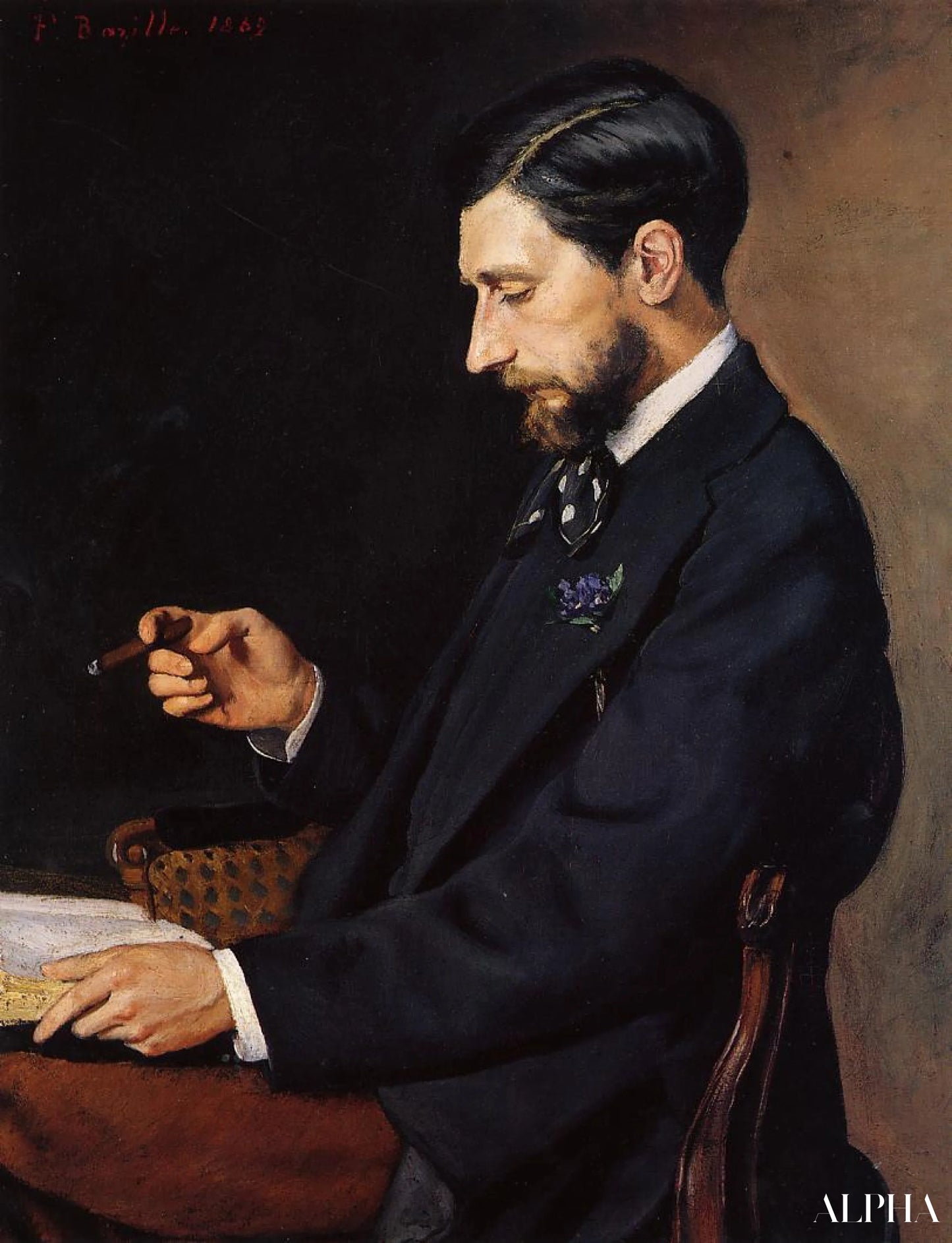 Portrett av Edmond Maître - Frédéric Bazille - Høykvalitets reproduksjoner av malerier og bilder