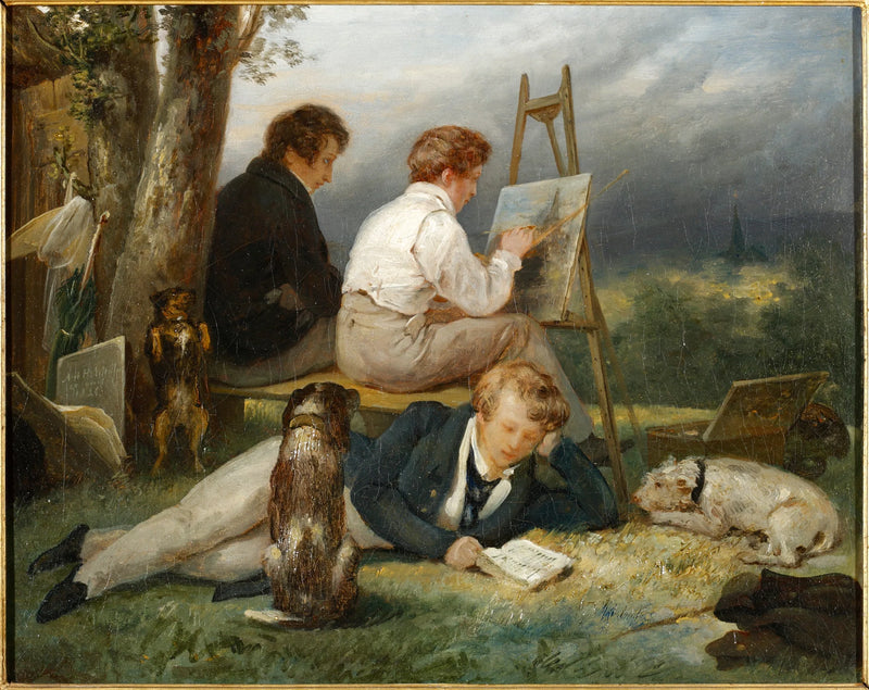 Portrett av de tre brødrene Scheffer i et landskap - Ary Scheffer