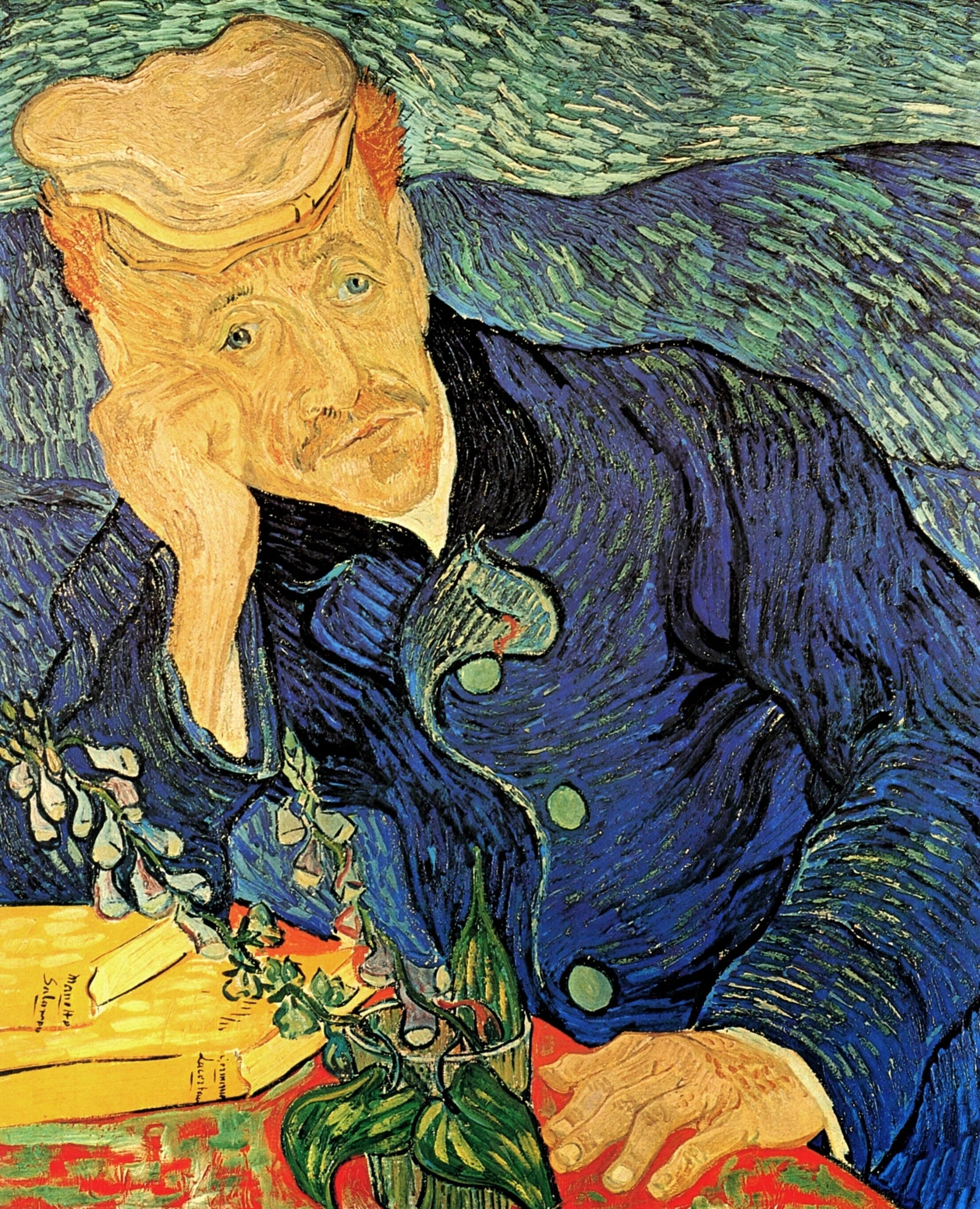 Portrait du docteur Gachet avec digitale, première version peinte par Vincent van Gogh en 1890