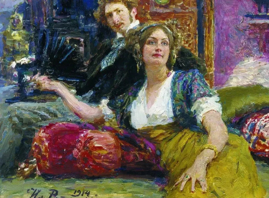 Portrett av dikteren, prosaforfatteren, oversetteren og dramatikeren Sergueï Mitrofanovitch Gorodetski med sin kone - Ilya Repin