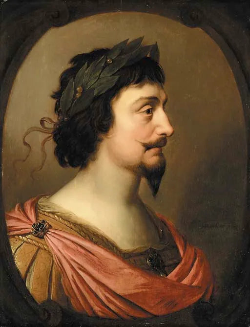 Portrett av kong Frederik V av Böhmen, i profil, i romersk stil, i en oval farget boks - Gerrit van Honthorst