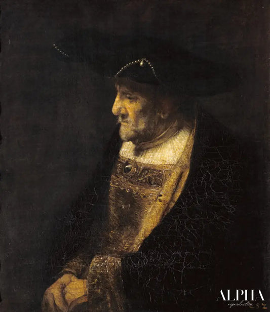 Portrait d'un homme avec perles au chapeau - Rembrandt van Rijn - Reproductions de tableaux et peintures haut de gamme