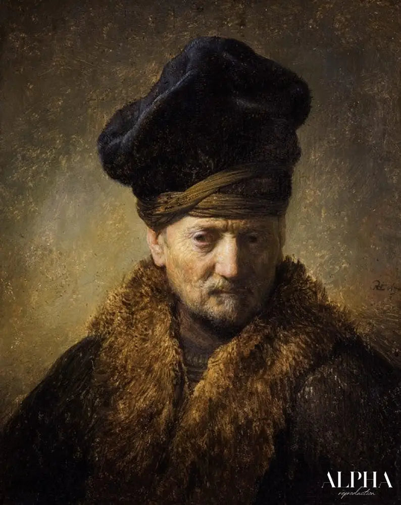 Portrait d'un vieil homme avec un chapeau de fourrure - Rembrandt van Rijn - Reproductions de tableaux et peintures haut de gamme