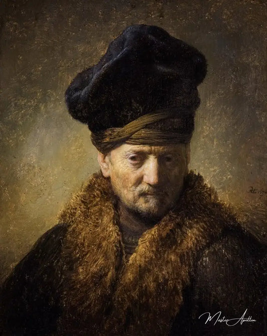 Portrait d'un vieil homme avec un chapeau de fourrure - Rembrandt van Rijn - Reproductions de tableaux et peintures haut de gamme