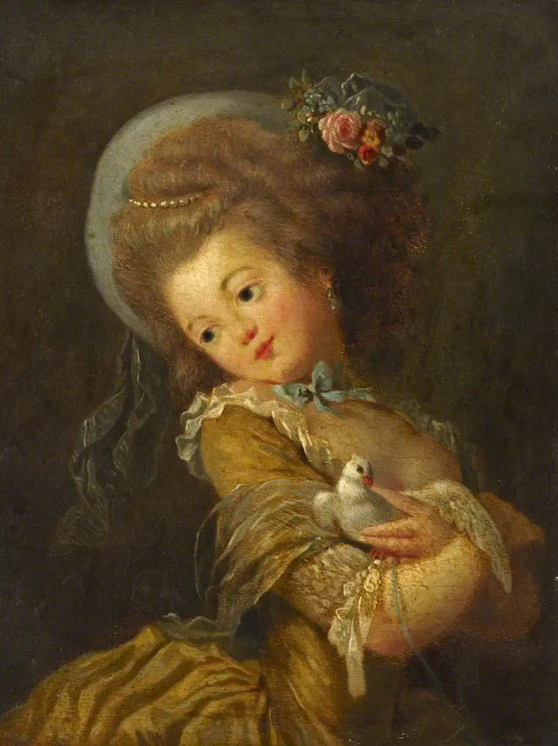 Portrett av en ung jente som holder en due - Jean-Honoré Fragonard