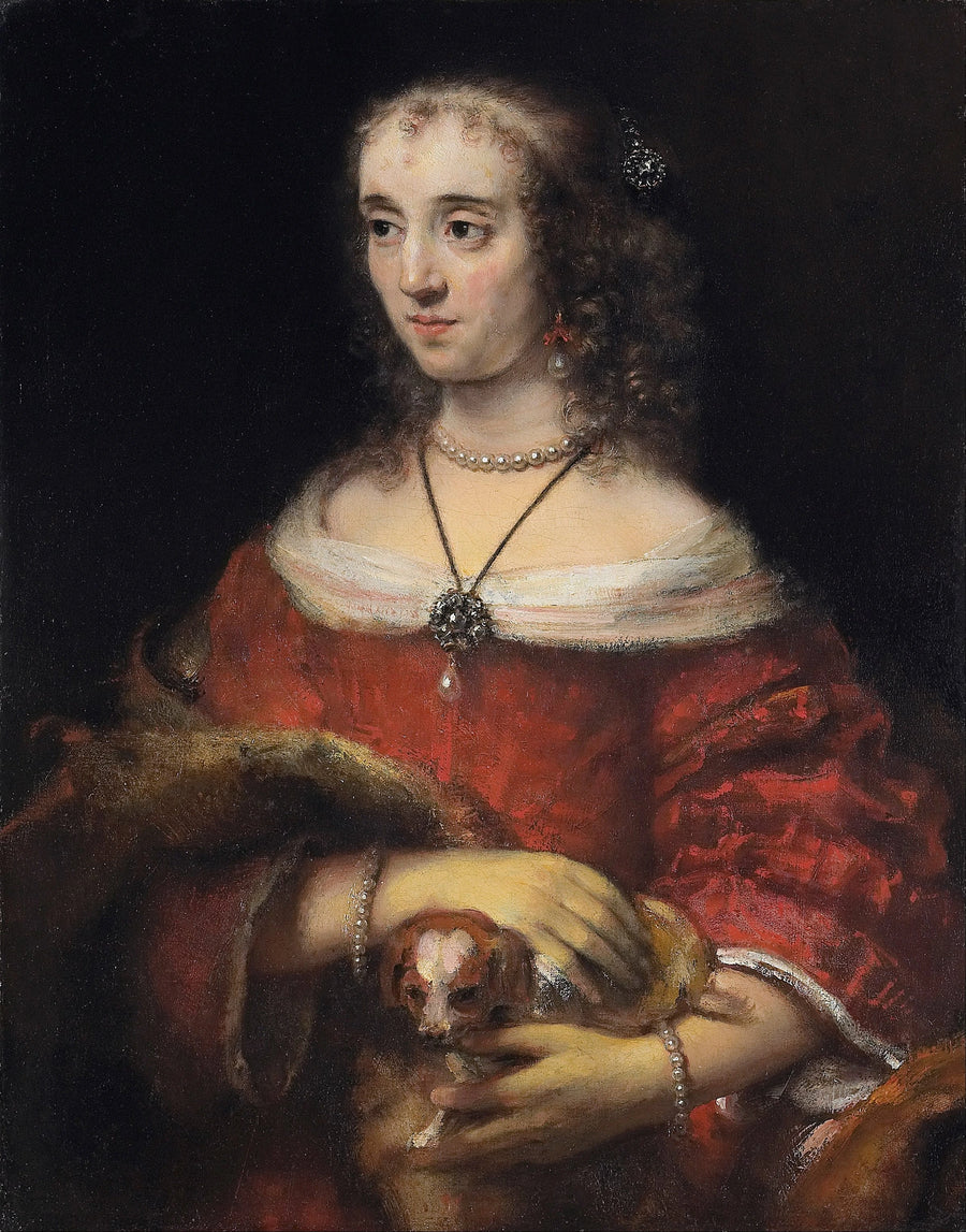 Portrett av en dame med en liten hund - Rembrandt