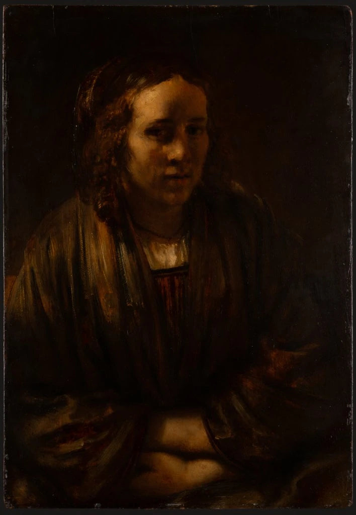 Portrett av Hendrickje Stoffels i silkeinnpakning - Rembrandt