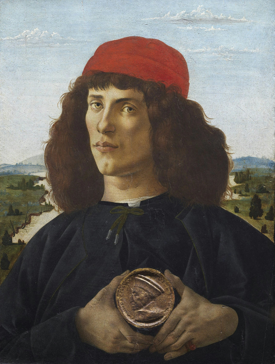 Portrett av en mann med medalje av Cosimo den eldre - Sandro Botticelli