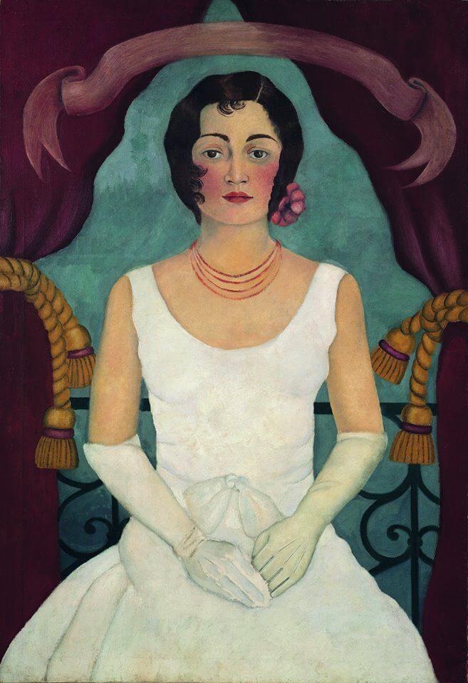 Portrait d’une femme en blanc - Frida Kahlo image 1 reproduction de peinture à l’huile