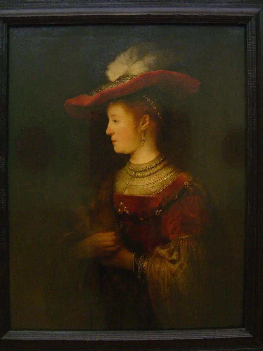 Portrett av Saskia med hatt - Rembrandt