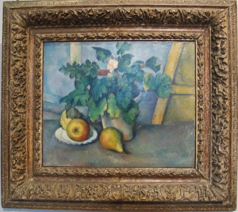 Potte med primulaer og frukt - Paul Cézanne