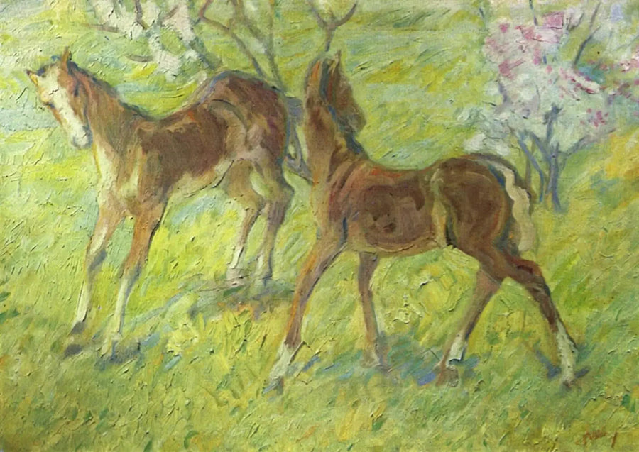 Hoppende føll - Franz Marc