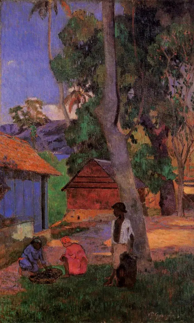 Nær kasser, eller Rundt hyttene - Paul Gauguin