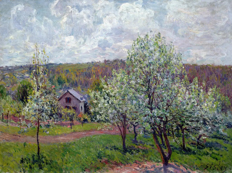 Vår i nærheten av Paris. Blomstrende epletrær - Alfred Sisley
