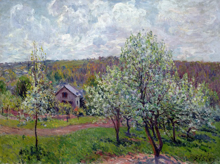 Vår i nærheten av Paris. Blomstrende epletrær - Alfred Sisley