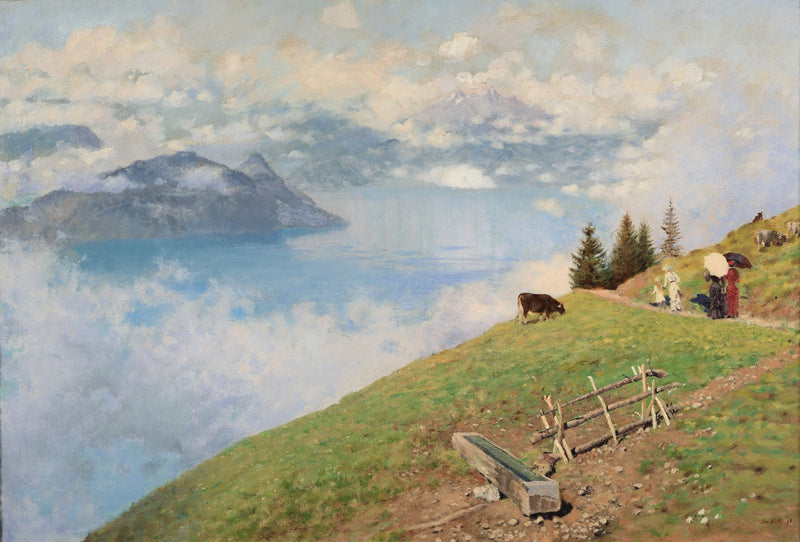 Promenade langs bredden av Lucerne-sjøen - Giuseppe De Nittis