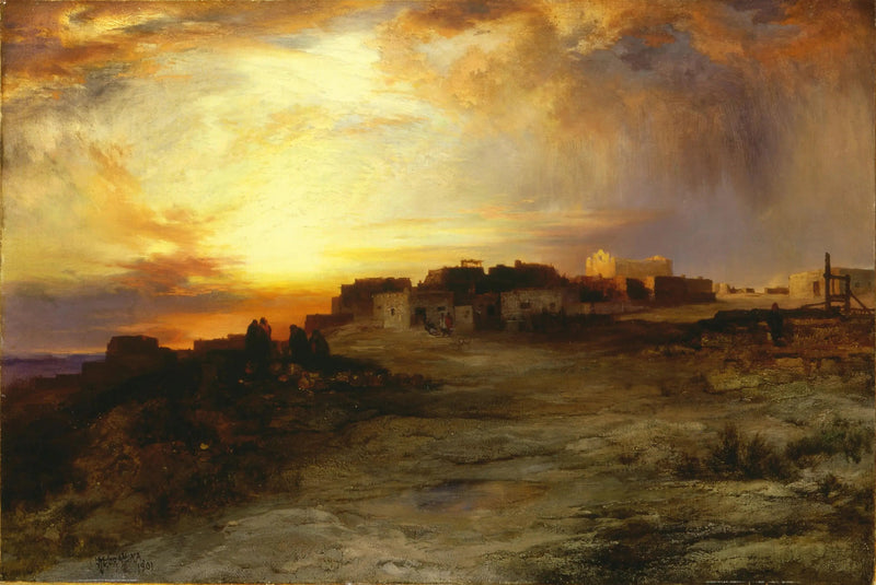 Solnedgangsby ved Laguna - Thomas Moran

Source:
Pueblo au coucher du soleil (Laguna) - Thomas Moran