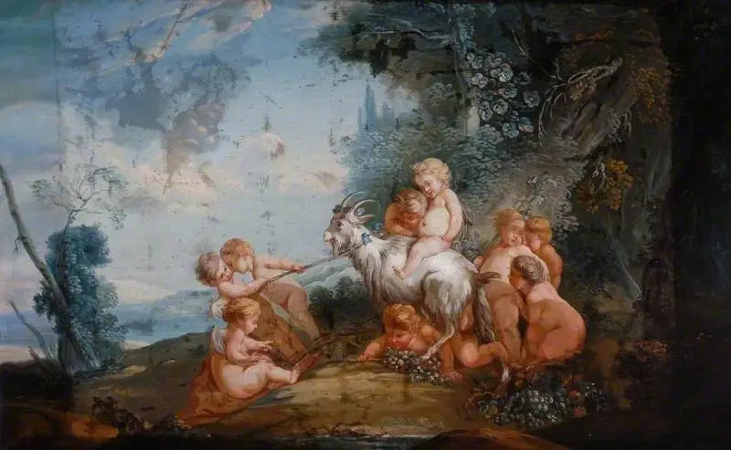 Putti med en geit i et landskap - François Boucher